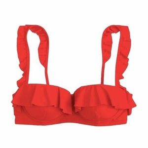 J.crew Red Ruffled Bikini Top